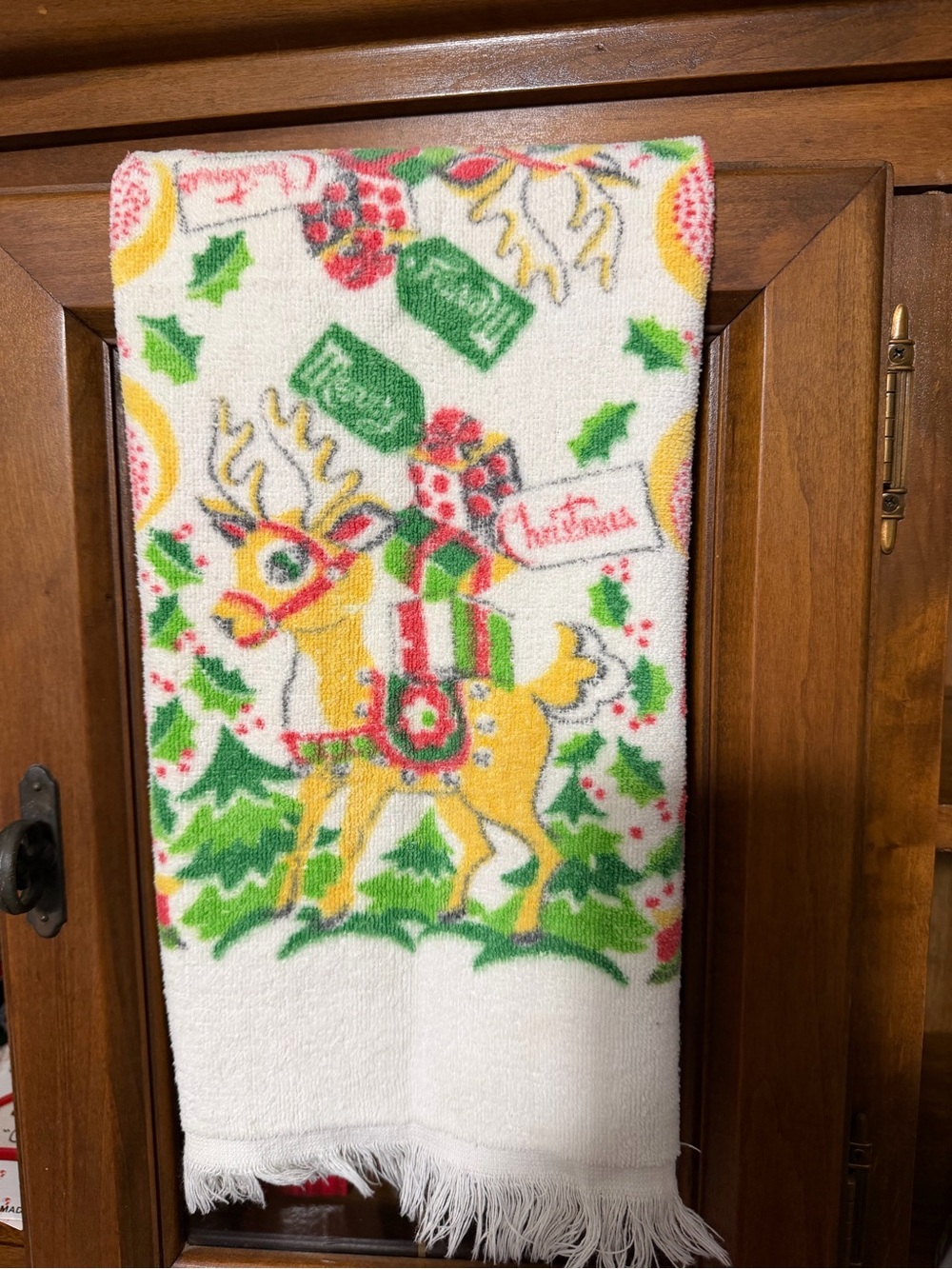 Holiday Reindeer Kitchen Towel - Yellow & Green